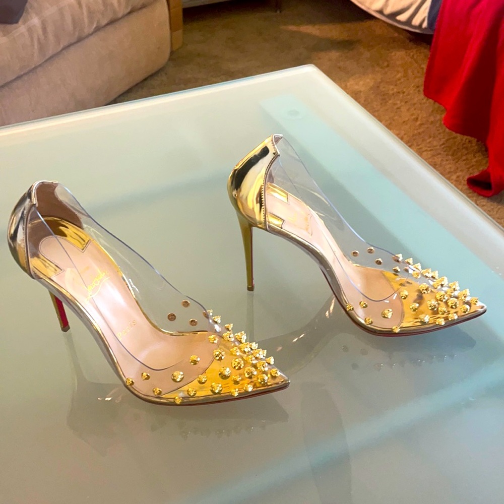 Christian Louboutin Collaclou Gold Spiked Pumps 38